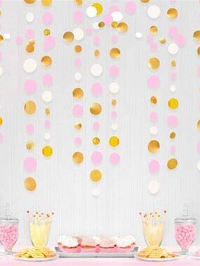 Pink Gold White Circle Dot Garland Banner Party Decor Baby Shower Birthday